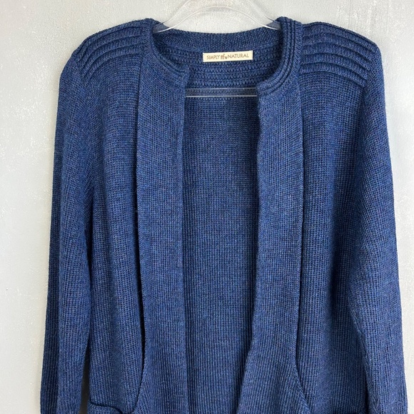 Simply Natural women one size cardigan alpaca blend blue open front w pockets - Picture 2 of 13